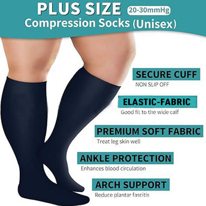 Plus Size Solid Color Compression Socks(3 Pairs)