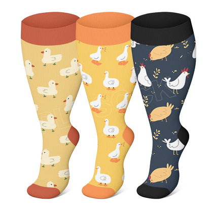 Plus Size Farm Animals Compression Socks(3 Pairs)