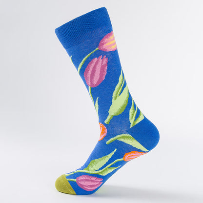 Plus Size Tulip Dove Pattern Crew Socks(6 Pairs)