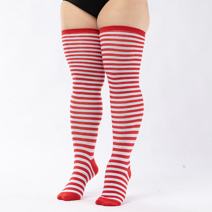 Plus Size Stripe Thigh High Socks(2 Pairs)