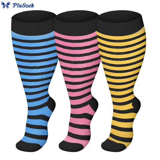 Plus Size Pink Blue Yellow Strieps Compression Socks