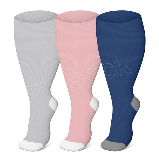 Plus Size Solid Color Elastic Compression Socks(3 Pairs)