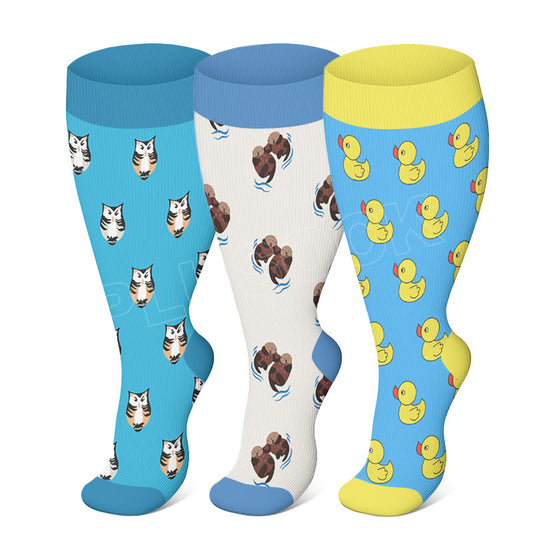 Plus Size Owl Otter Duck Compression Socks