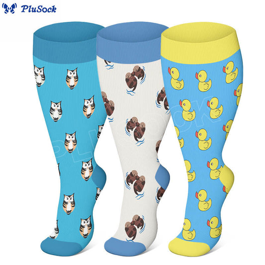 Plus Size Owl Otter Duck Compression Socks(3 Pairs)