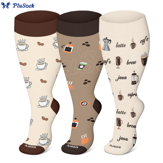 Plus Size Coffee Series Compression Socks(3 Pairs)