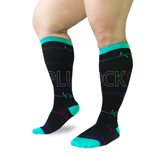 Blue Electrocardiogram Pattern Plus Size Compression Socks(3 Pairs)