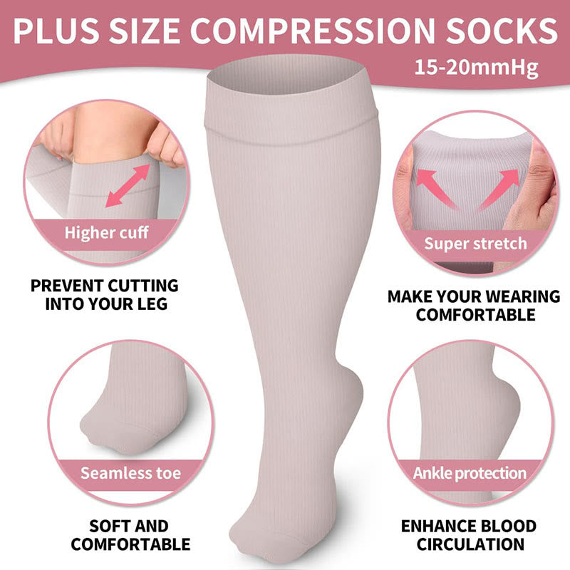 Plus Size Brown Series Compression Socks(3 Pairs)