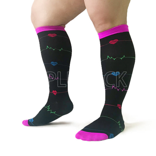 2XL-7XL Purple Electrocardiogram Plus Size Compression Socks(3 Pairs)