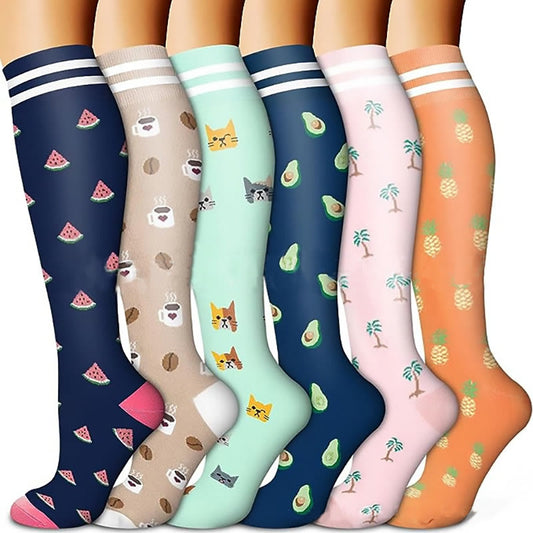 Fruit Coffee Patterns Compression Socks(6 Pairs)