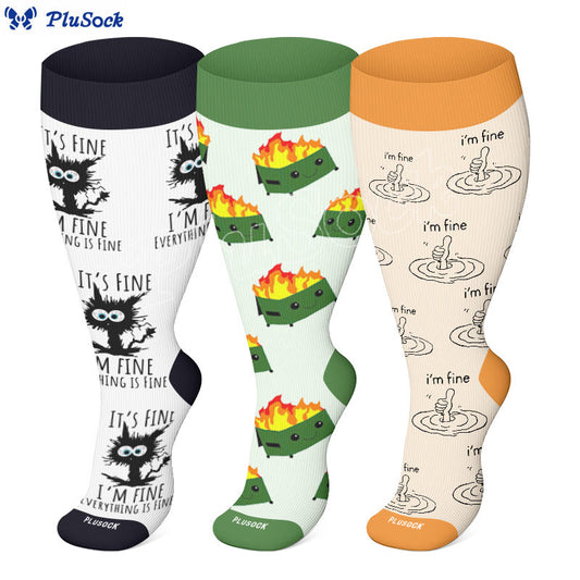 Plus Size Dumpster Fire Compression Socks(3 Pairs)