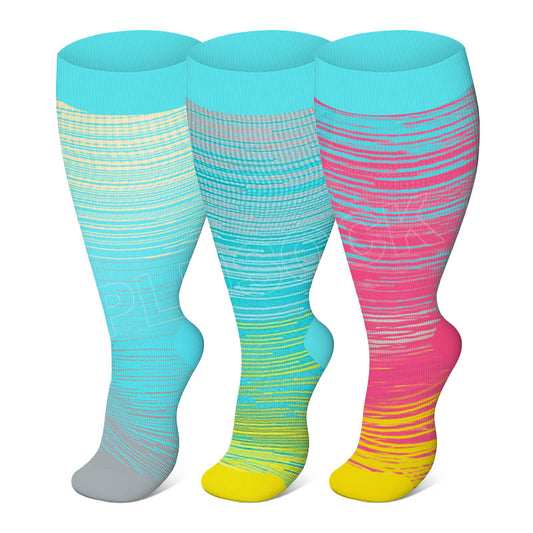 2XL-7XL Plus Size Bright Stripe Compression Socks(3 Pairs)