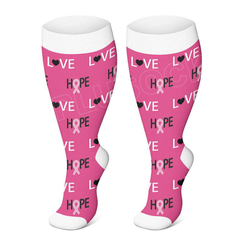 Plus Size Breast Cancer Logo Compression Socks(3 Pairs)