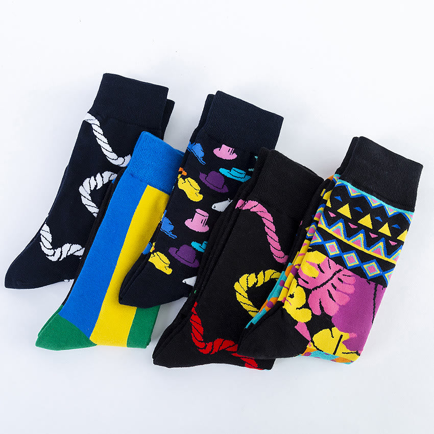 Plus Size Abstract Pattern Crew Socks(5 Pairs)