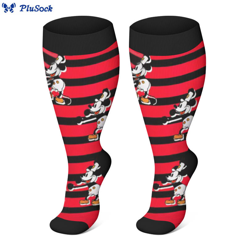 Plus Size Striped Mickey Compression Socks