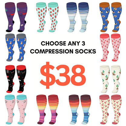 2XL-4XL Plus Size Color Pattern Compression Socks