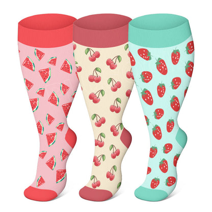 Plus Size Fruit Pattern Compression Socks(3 Pairs)