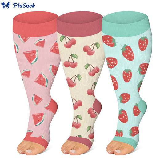Plus Size Fruits Open Toe Compression Socks(3 Pairs)