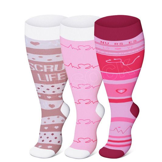 Plus Size Pink Medical Elements Compression Socks(3 Pairs)