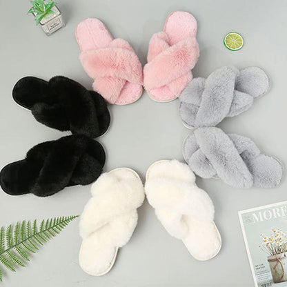 Plus Size Plush Cross Strap Slippers