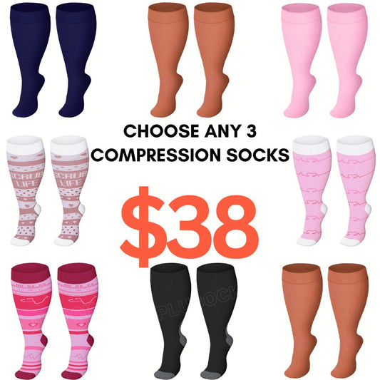 2XL-4XL Plus Size Black Pink Compression Socks