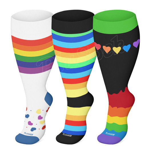 Plus Size Rainbow Series Compression Socks(3 Pairs)