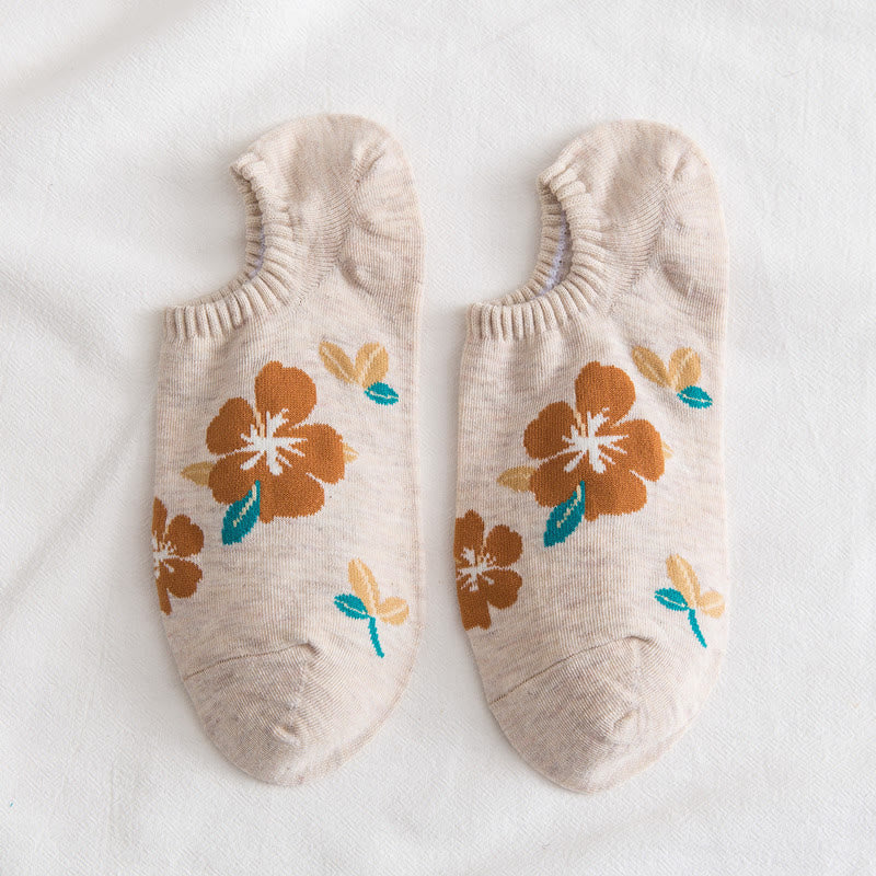 Plus Size Soft Flowers No Show Socks(10 Pairs)