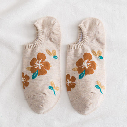 Plus Size Soft Flowers No Show Socks(10 Pairs)