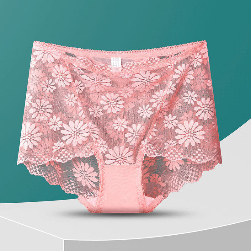 Plus Size High-Waisted Floral Lace Panty(5 Pairs)