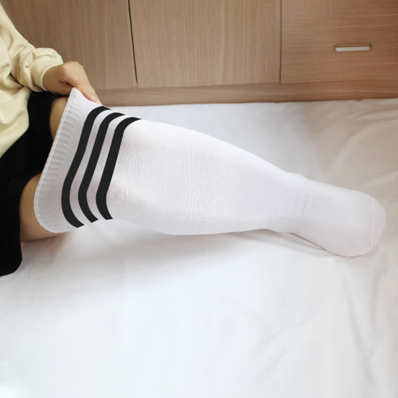 Stripe Plus Size Thigh High Socks