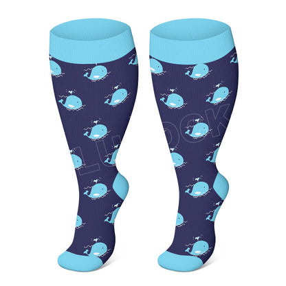 Plus Size Whale Starfish Seahorse Compression Socks(3 Pairs)