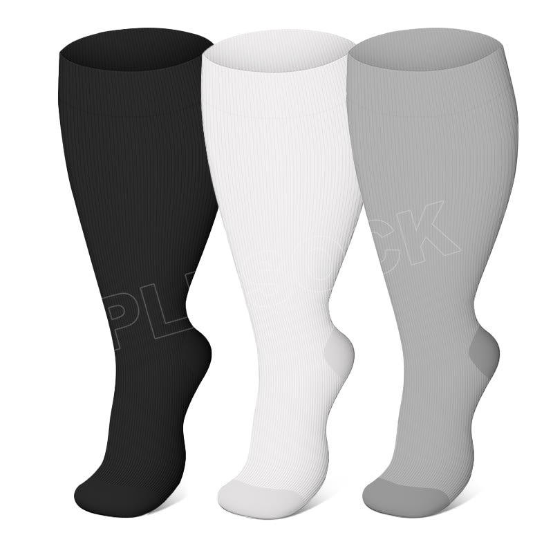 2XL-7XL Solid Color Plus Size Compression Socks(3 Pairs)