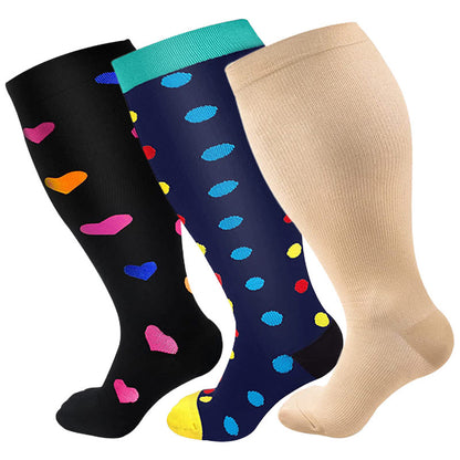 2XL-7XL Skin Heart Dot Plus Size Compression Socks(3 Pairs)