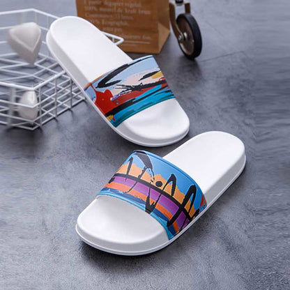 Plus Size Seaside Oil Painting Slides(2 Pairs)