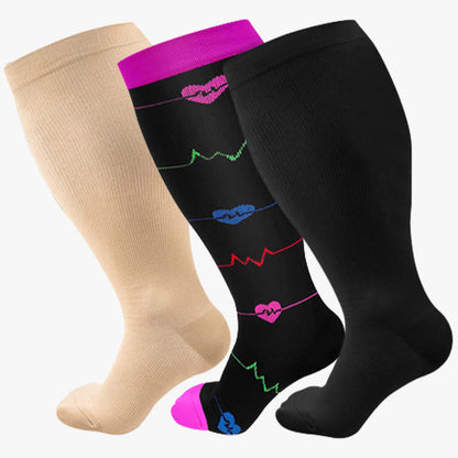 2XL-7XL Purple Electrocardiogram Solid Plus Size Compression Socks(3 Pairs)