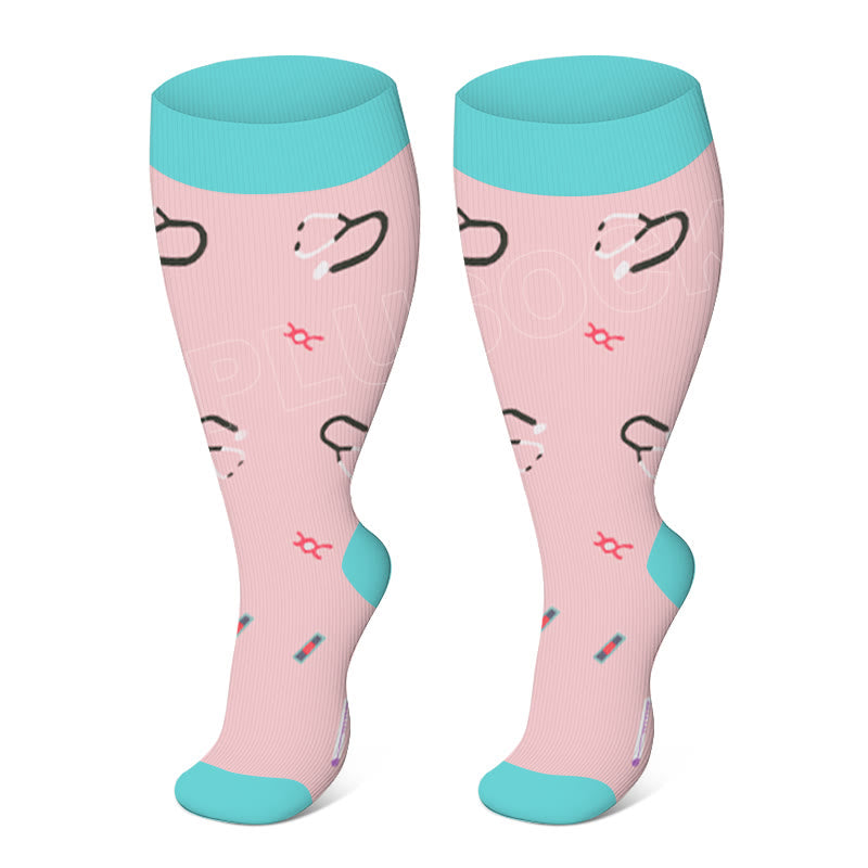 2XL-4XL Plus Size Color Pattern Compression Socks