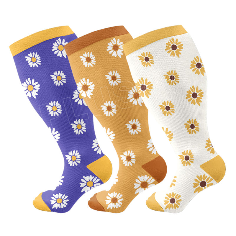 Plus Size Daisy Compression Socks(3 Pairs)