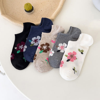 Plus Size Soft Flowers No Show Socks(10 Pairs)