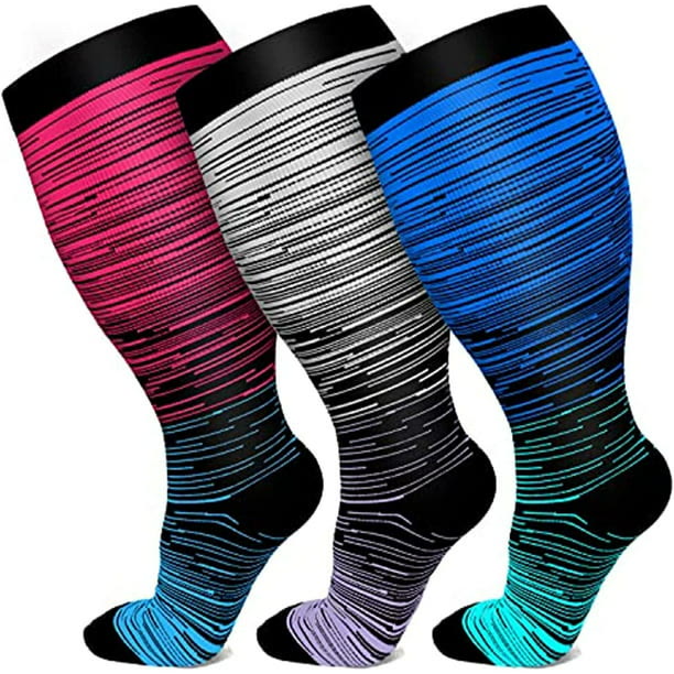 2XL-7XL Colorful Cool Lines Plus Size Compression Socks(3 Pairs)