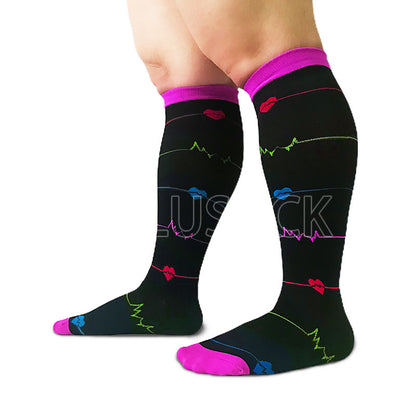 2XL-7XL Purple Electrocardiogram Plus Size Compression Socks(3 Pairs)