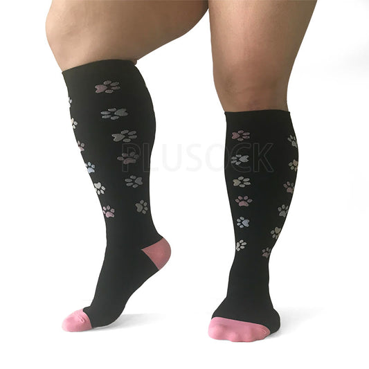 2XL-7XL Pink Dog Footprints Plus Size Compression Socks(3 Pairs)