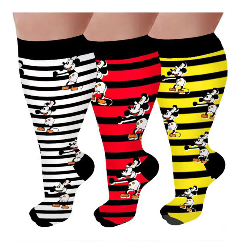 Plus Size Striped Mickey Compression Socks