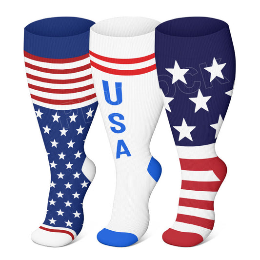 Plus Size American Flag Compression Socks(3 Pairs)