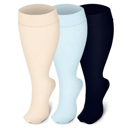 Plus Size Solid Color Compression Socks(3 Pairs)