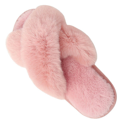 Plus Size Plush Cross Strap Slippers