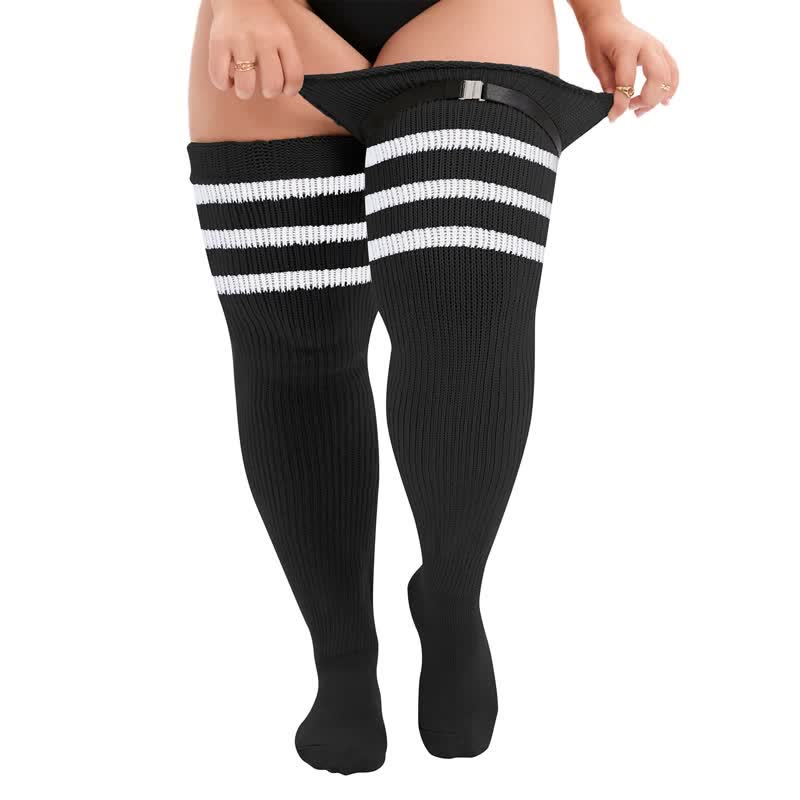 Stripe Plus Size Thigh High Socks