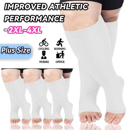 Plus Size White Open Toe Compression Socks