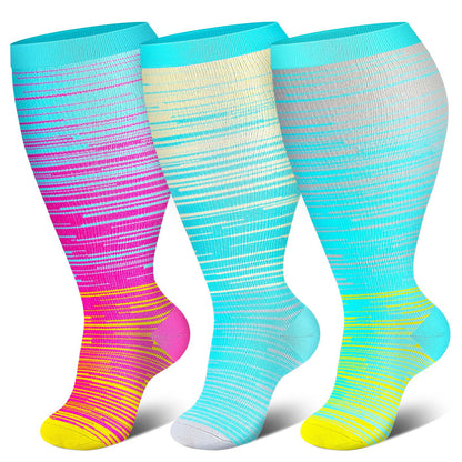 2XL-7XL Plus Size Bright Stripe Compression Socks(3 Pairs)