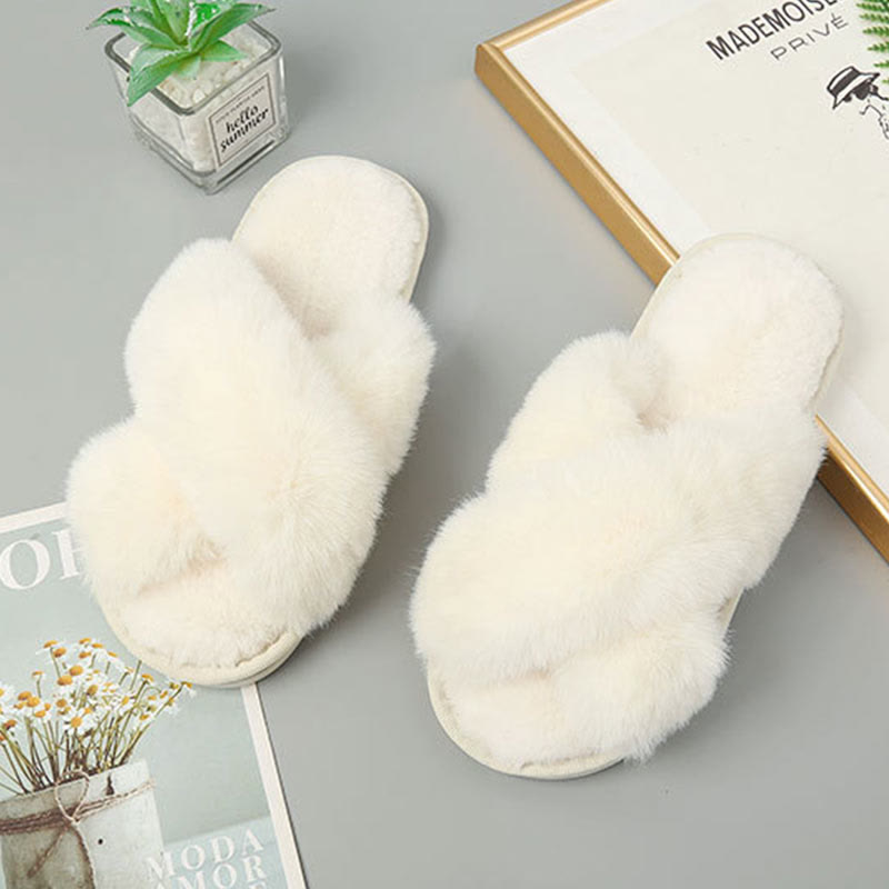 Plus Size Plush Cross Strap Slippers