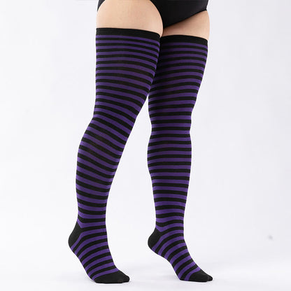 Plus Size Stripe Thigh High Knee Socks(2 Pairs)