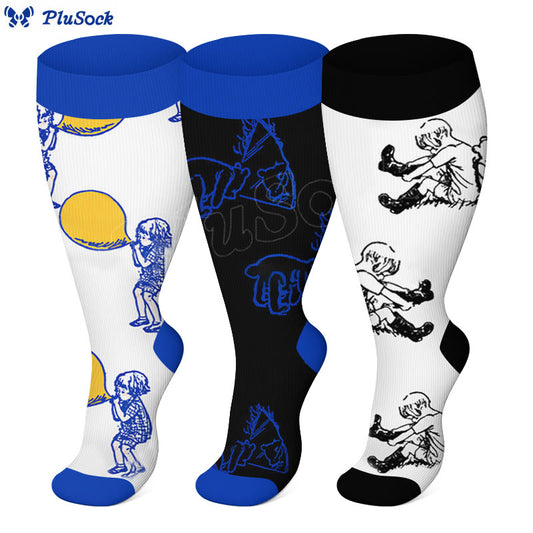 Plus Size Girl Boy Bear Compression Socks(3 Pairs)